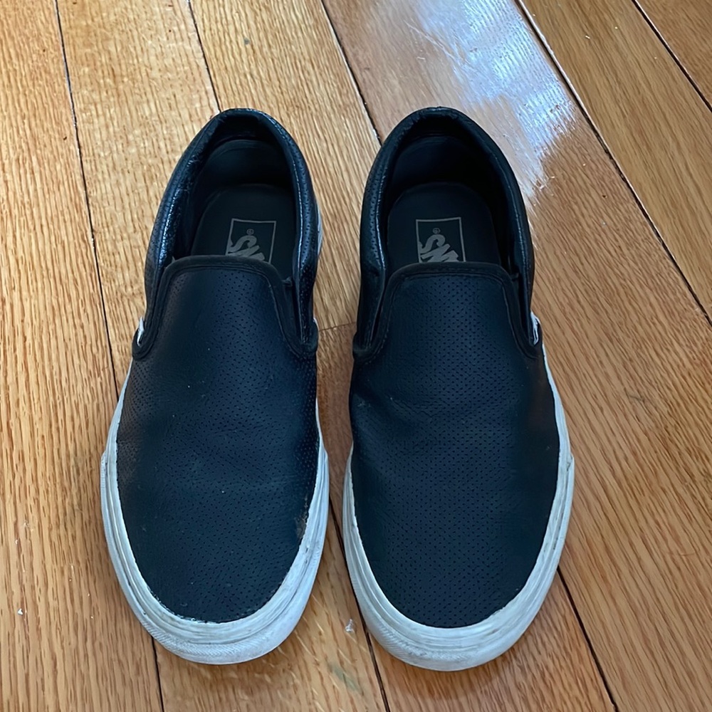 Black leather slip on VANS